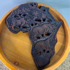 Africa Carved Wooden Wall Hanging Elephant Lion